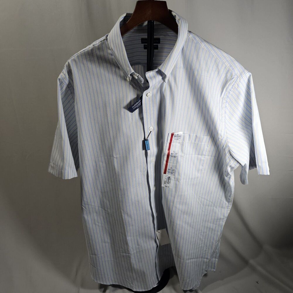 NWTCroft & Barrow Mens Easy Care Button Down Shirt Short Sleeve Plaid Size Large